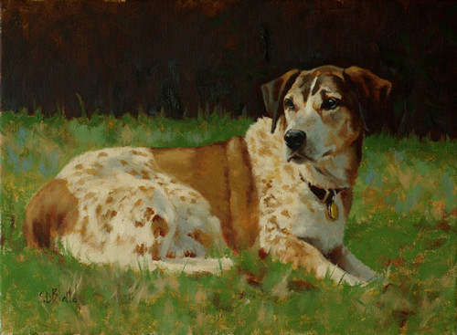 Oil portrait of basset mix dog Harry